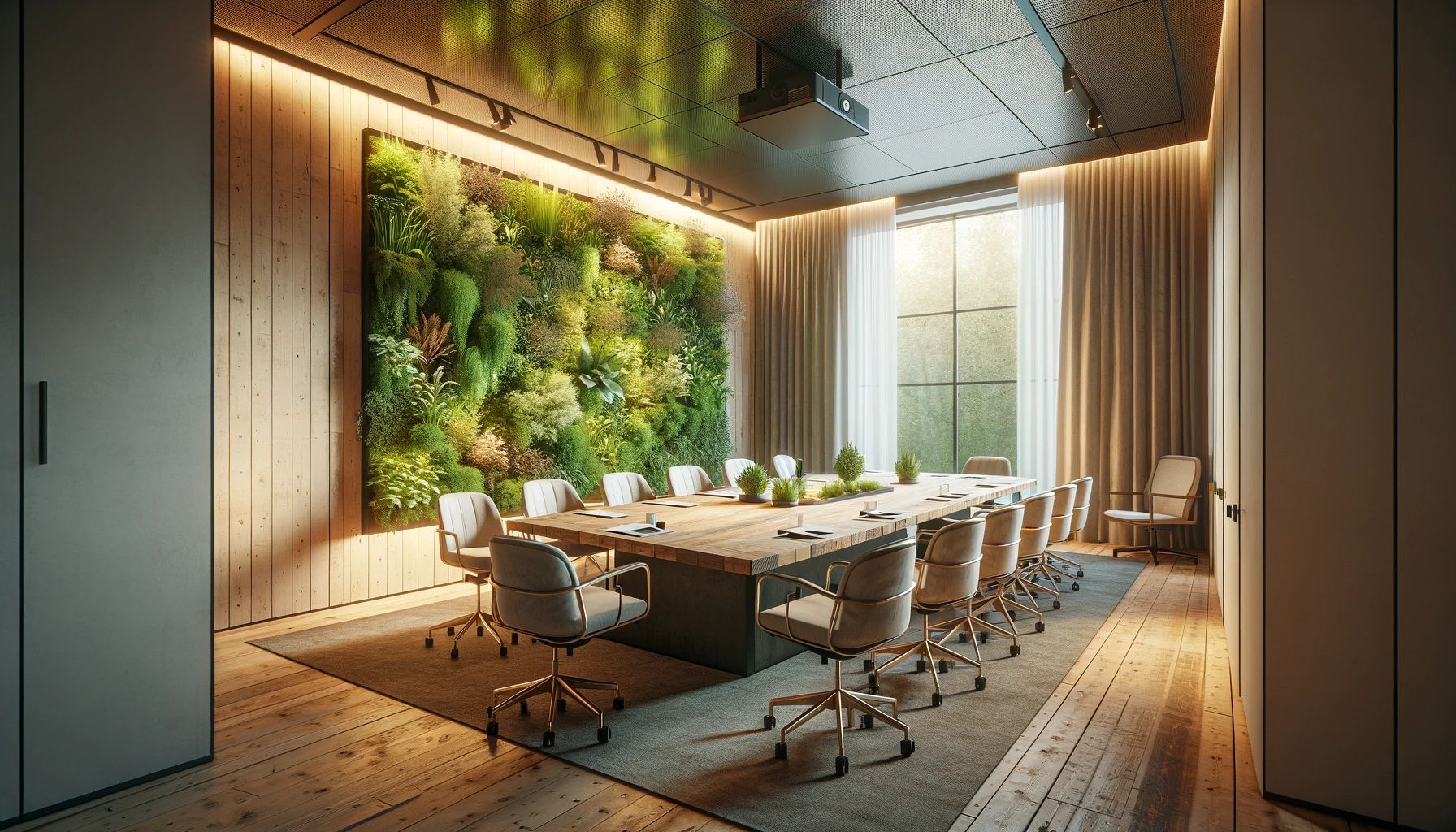Ein großer vertikaler Garten in einem modernen Konferenzraum